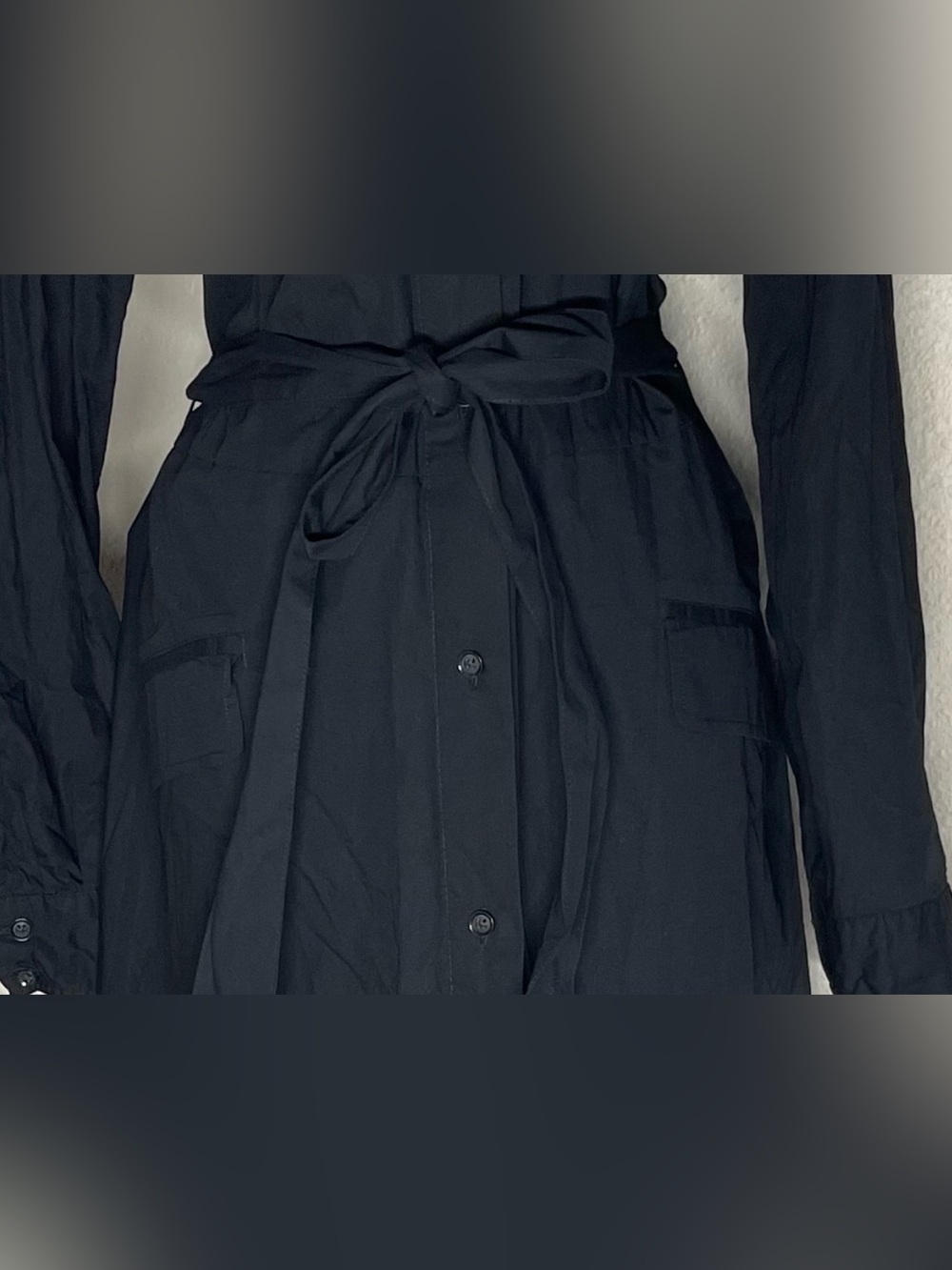 Banana Republic Black Long Sleeve Button-Front Shirt Dress Tie Waist XL Tall - Picture 4 of 7